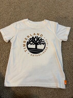 Timberland White Tee with Brown and Black Tree Logo